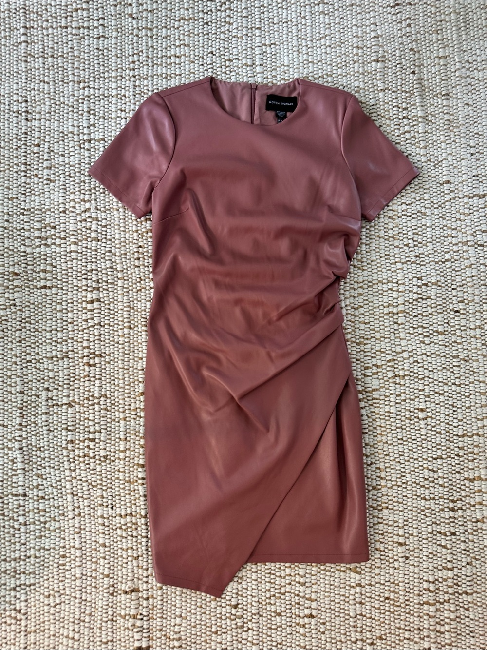 Donna Morgan Mauve Faux Leather Ruched Mini Dress